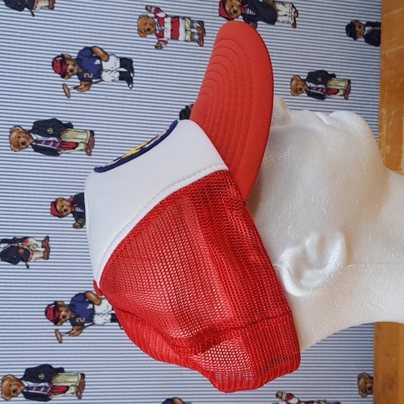 Vintage 80s Ford Mustang patched red & white mesh foam panel trucker hat cap - Picture 5 of 8